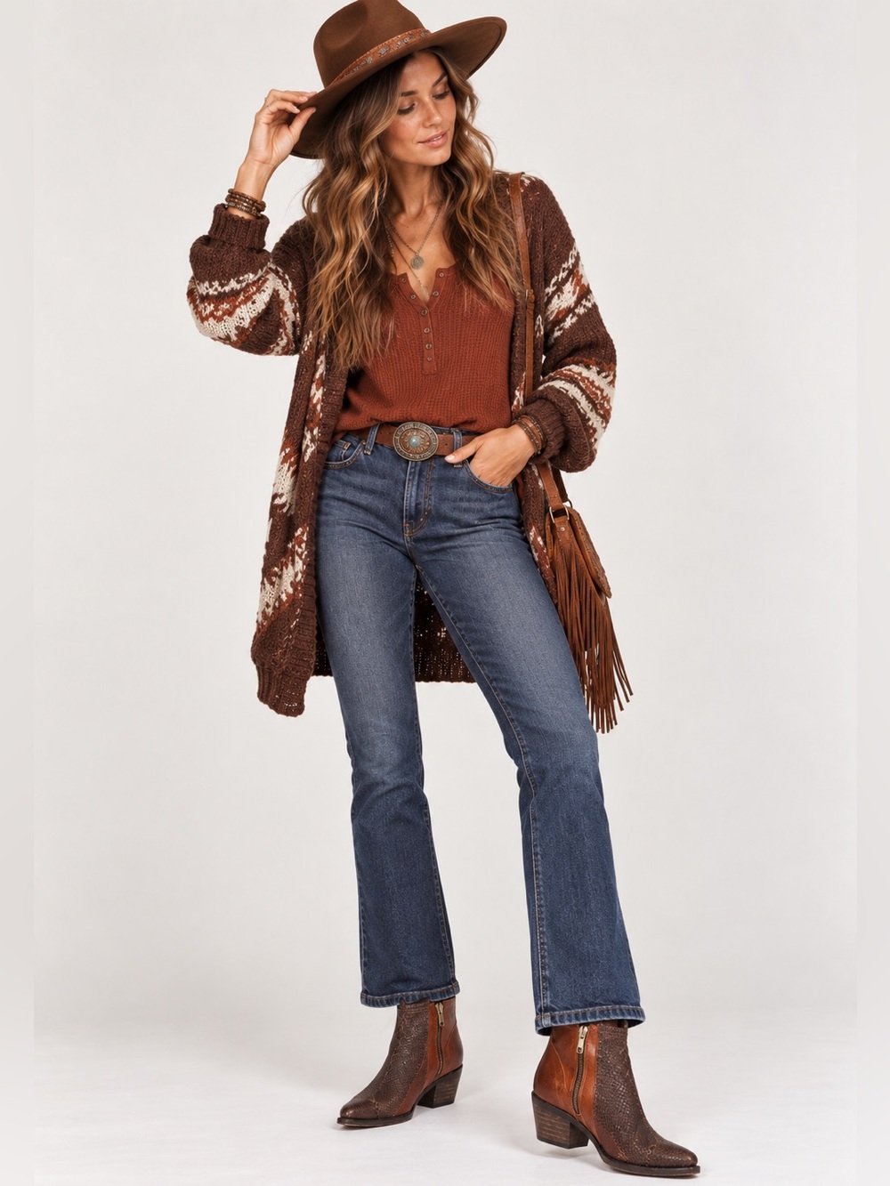 Free People Flying Ranch Two-Tone Brown Leather Ankle Booties with Side Zippers